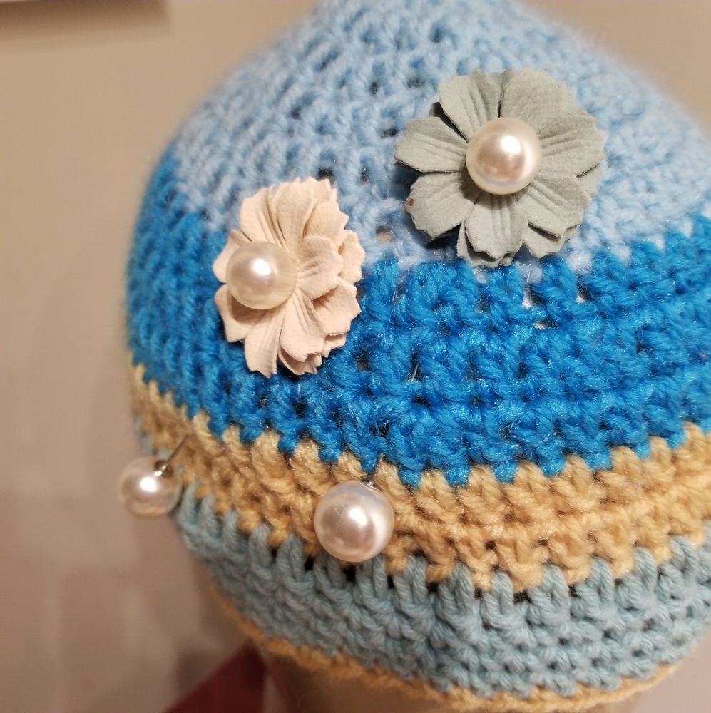 Crochet Beanie with two hat pins.
